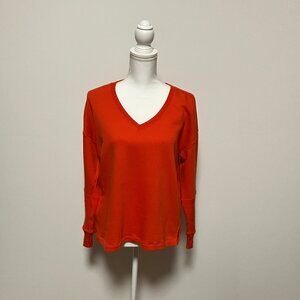 Cabi Orange/Coral V-Neck Pullover Capri Sweatshirt, Size Small, Style # 6605